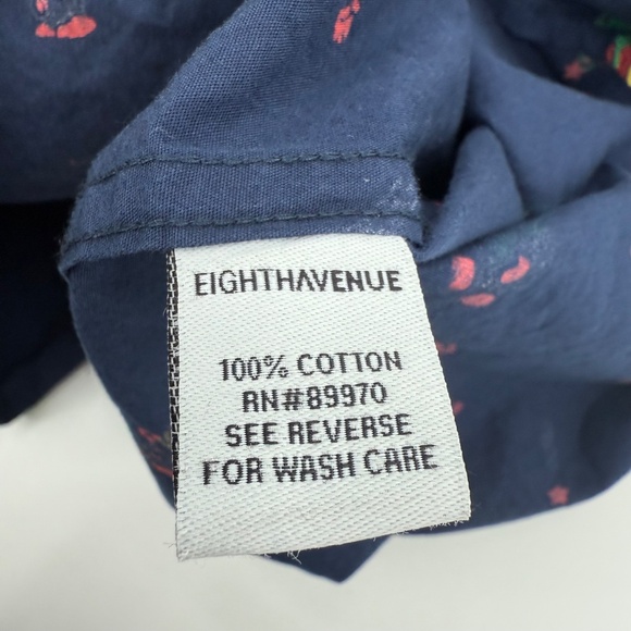 Eighth Avenue Shirt Men Medium Blue Button Up Christmas Santa Short Sleeve - Picture 5 of 9